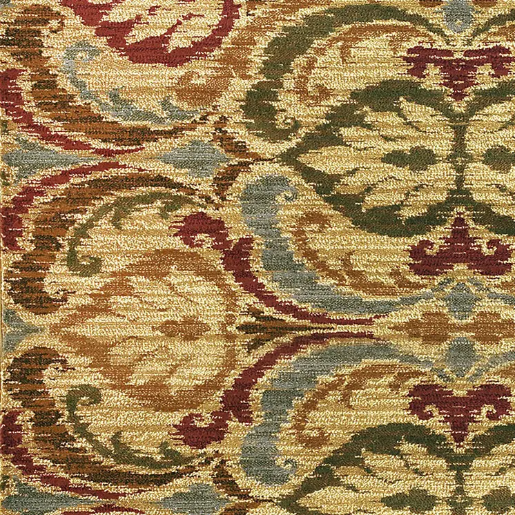 5' X 8' Gold Green and Red Floral Area Rug
