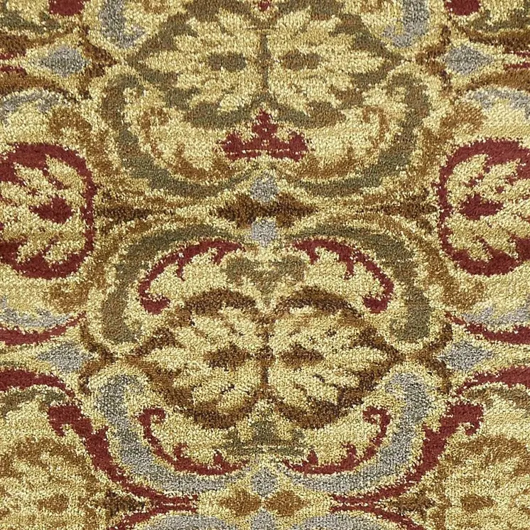 5' X 8' Gold Green and Red Floral Area Rug