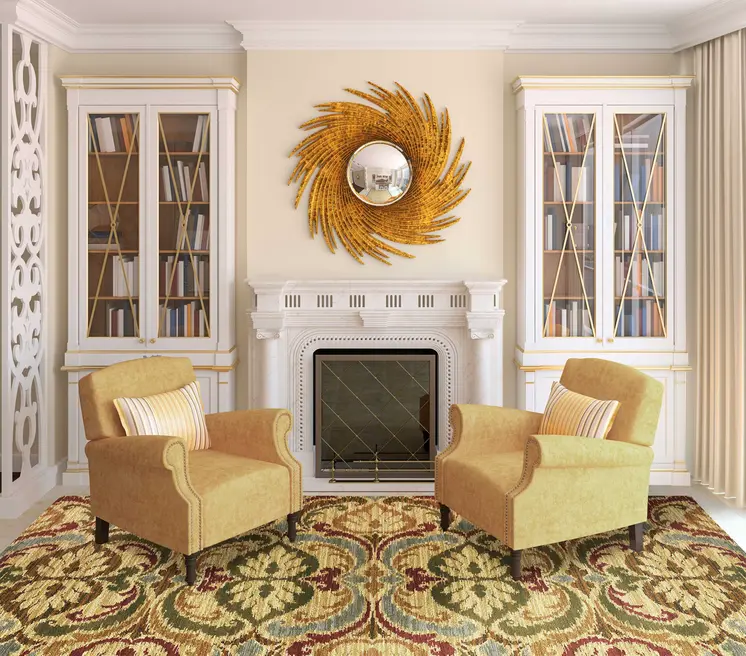 5' X 8' Gold Green and Red Floral Area Rug