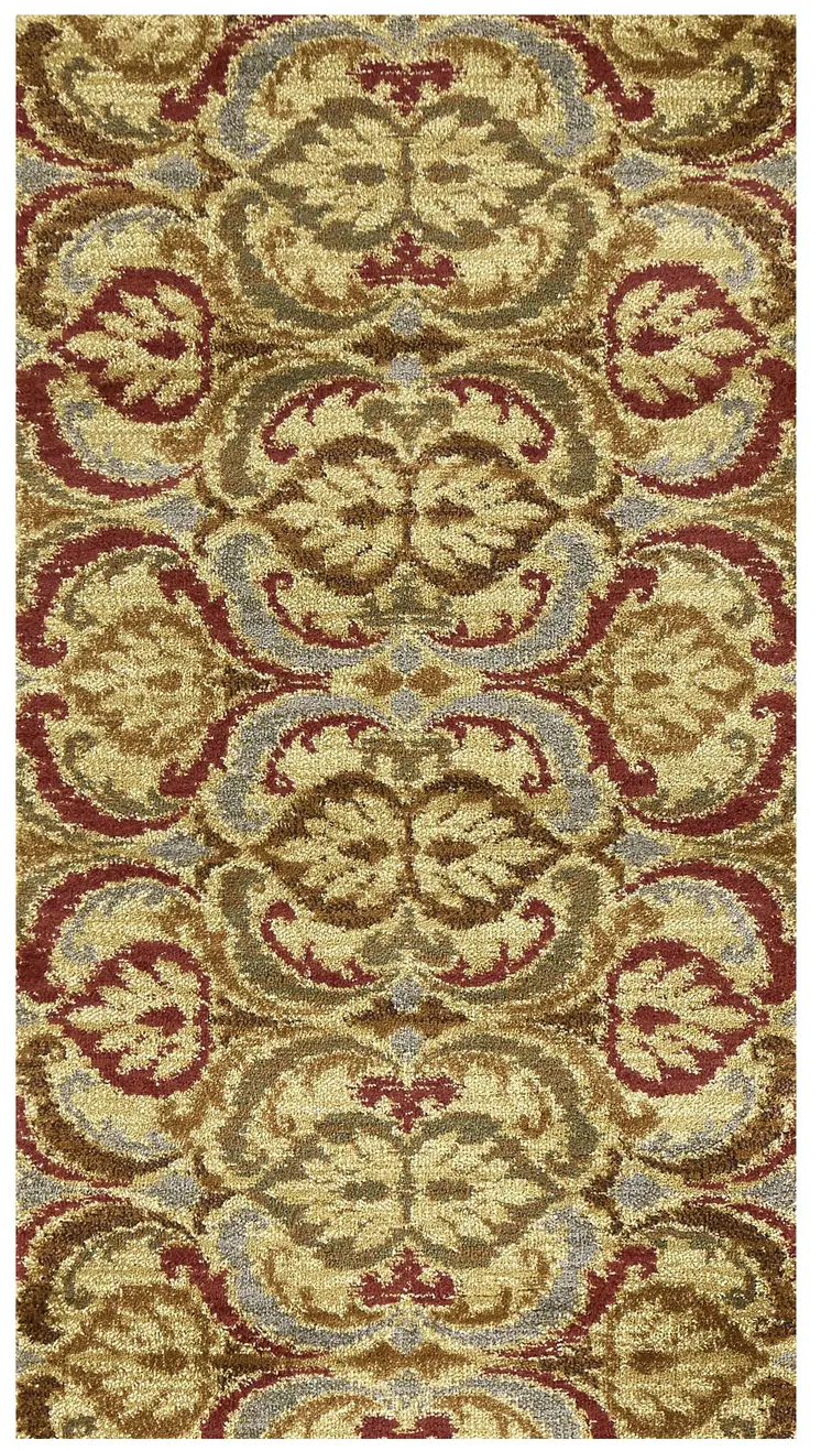 5' X 8' Gold Green and Red Floral Area Rug