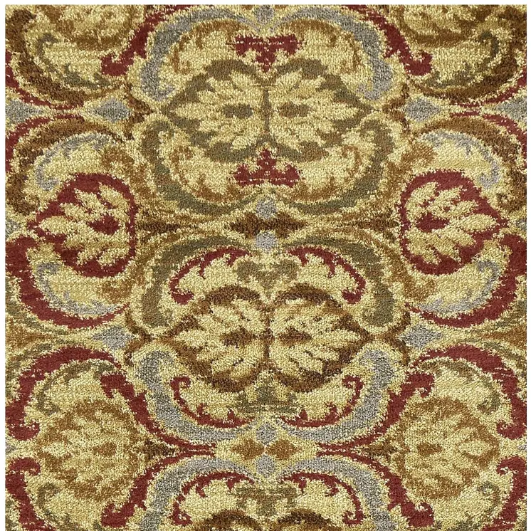 5' X 8' Gold Green and Red Floral Area Rug