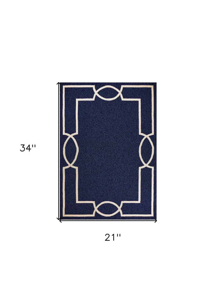 2' X 3' Blue And Ivory Handmade Indoor Outdoor Area Rug