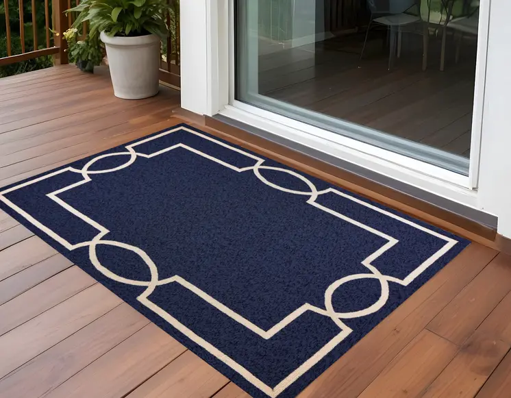 2' X 3' Blue And Ivory Handmade Indoor Outdoor Area Rug