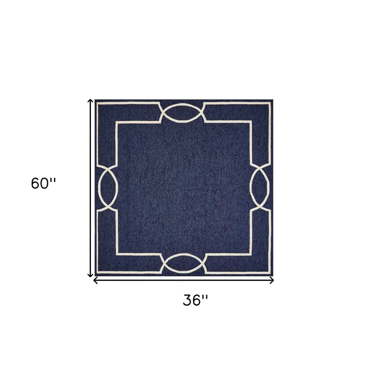 3' X 5' Blue Geometric Hand Hooked Area Rug