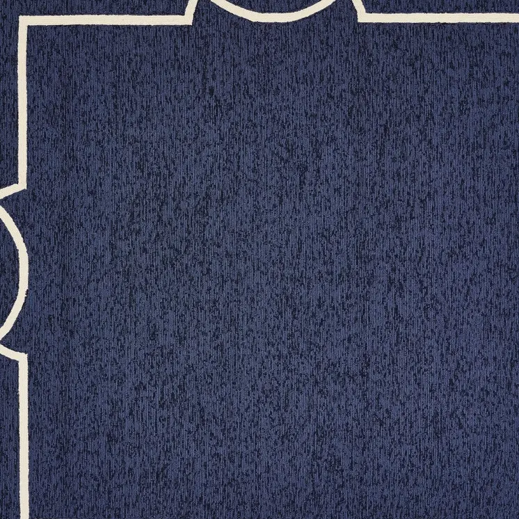 7' X 10' Navy and Ivory Geometric Hand Hooked Area Rug