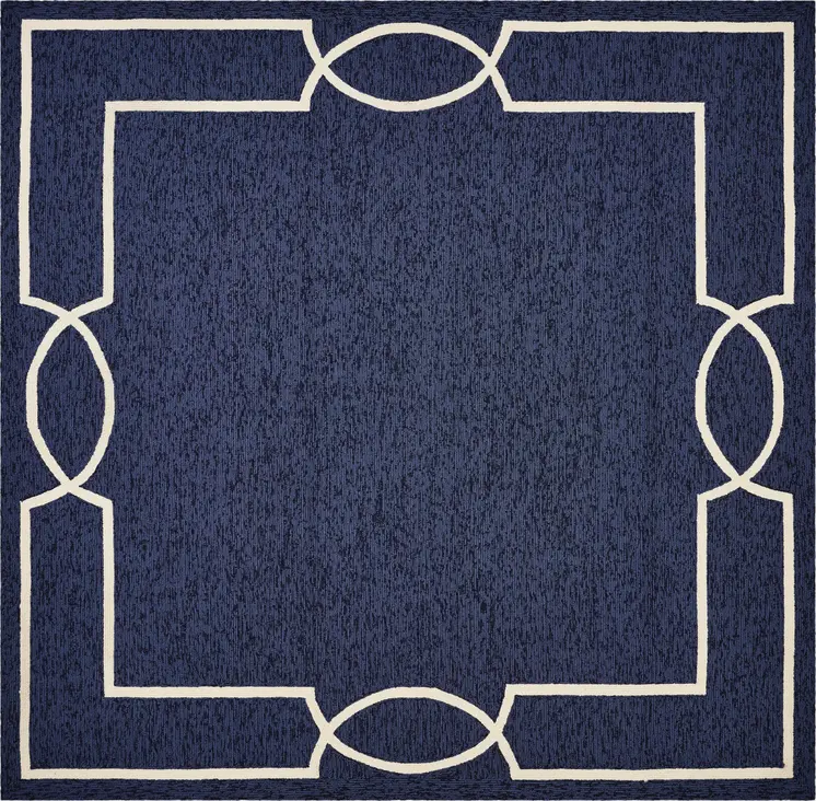 8' X 11' Navy and Ivory Geometric Hand Hooked Area Rug