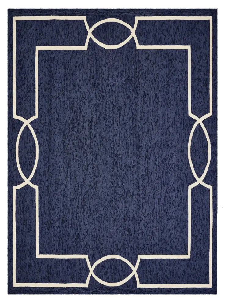 8' X 11' Blue And Ivory Geometric Hand Hooked Area Rug