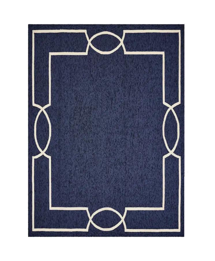 8' X 11' Blue And Ivory Geometric Hand Hooked Area Rug