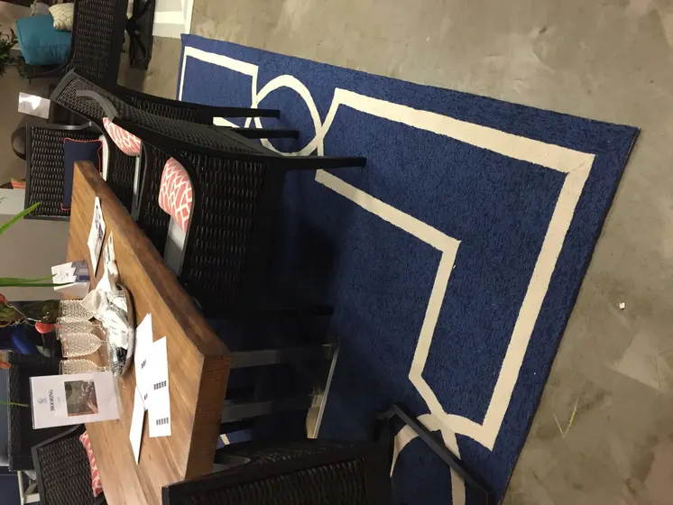 8' X 11' Navy and Ivory Geometric Hand Hooked Area Rug
