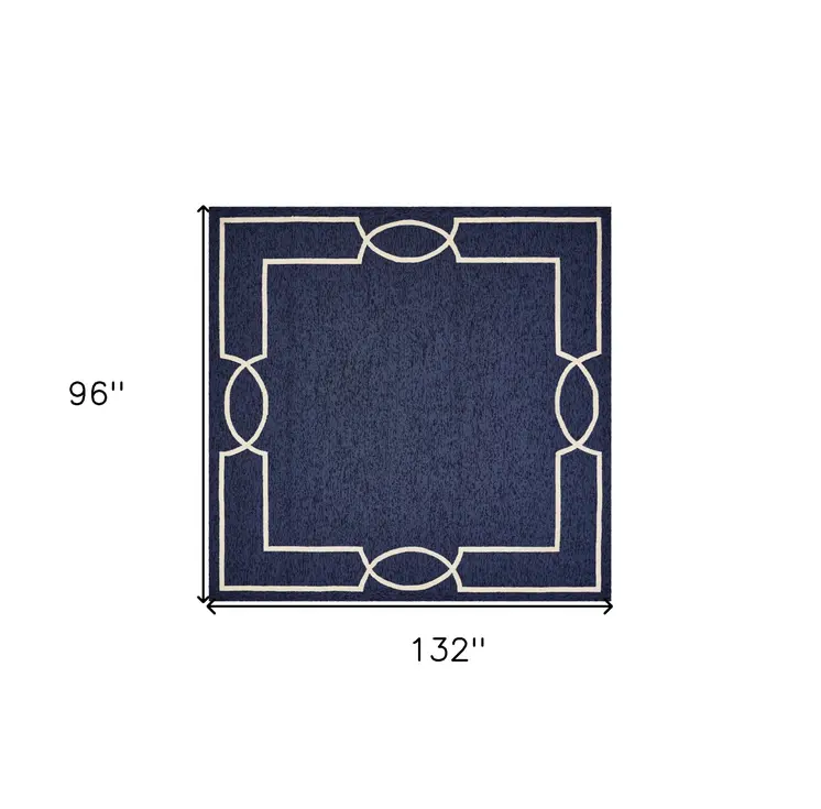 8' X 11' Navy and Ivory Geometric Hand Hooked Area Rug