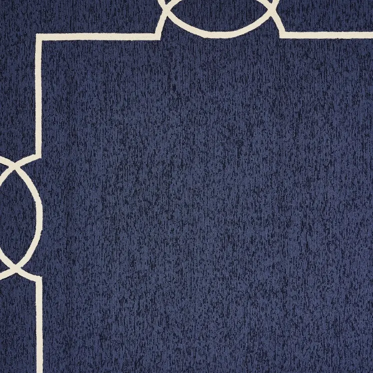 8' X 11' Navy and Ivory Geometric Hand Hooked Area Rug