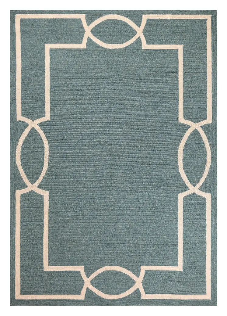 2' X 3' Blue And Ivory Geometric Hand Hooked Area Rug