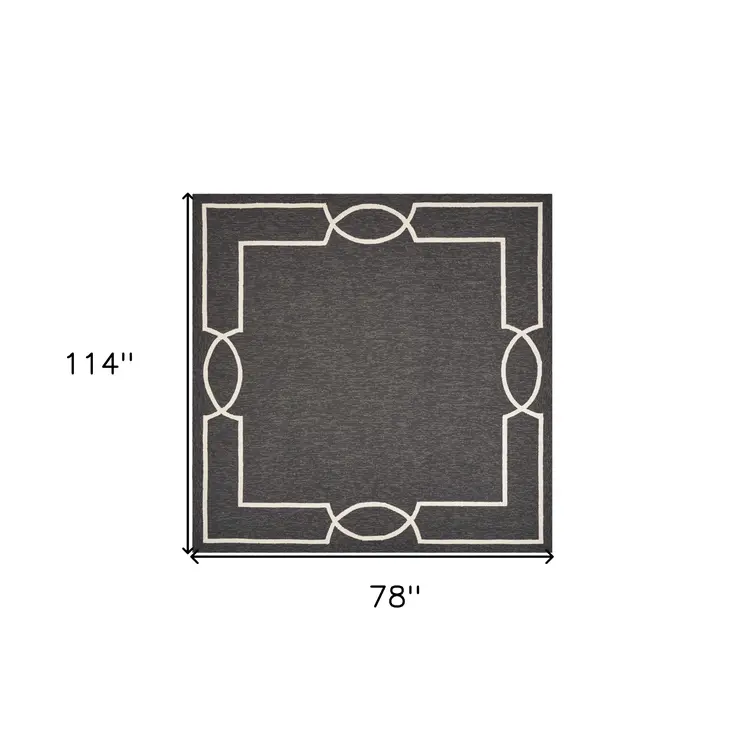 7' X 10' Onyx And White Geometric Handmade Indoor Outdoor Area Rug