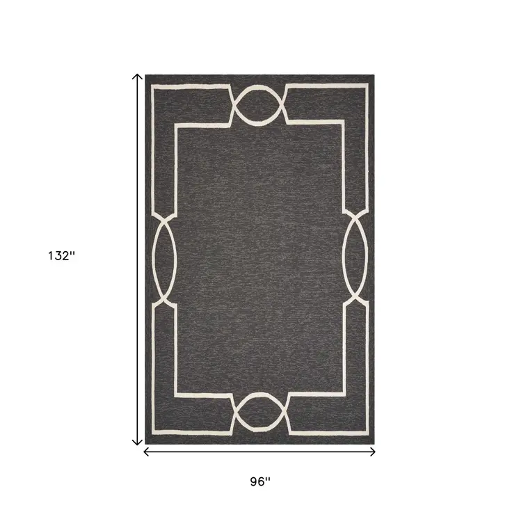 8' X 11' Onyx And White Geometric Handmade Indoor Outdoor Area Rug