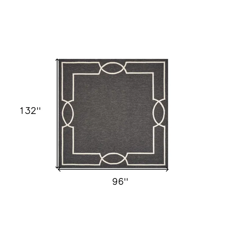 8' X 11' Onyx And White Geometric Handmade Indoor Outdoor Area Rug