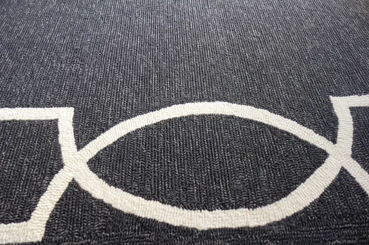 8' X 11' Onyx And White Geometric Handmade Indoor Outdoor Area Rug