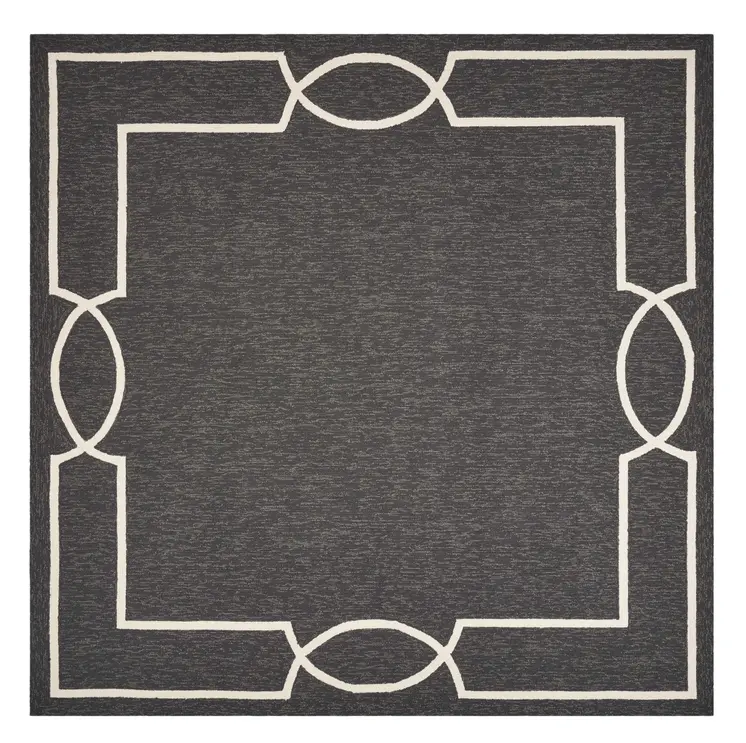8' X 11' Onyx And White Geometric Handmade Indoor Outdoor Area Rug