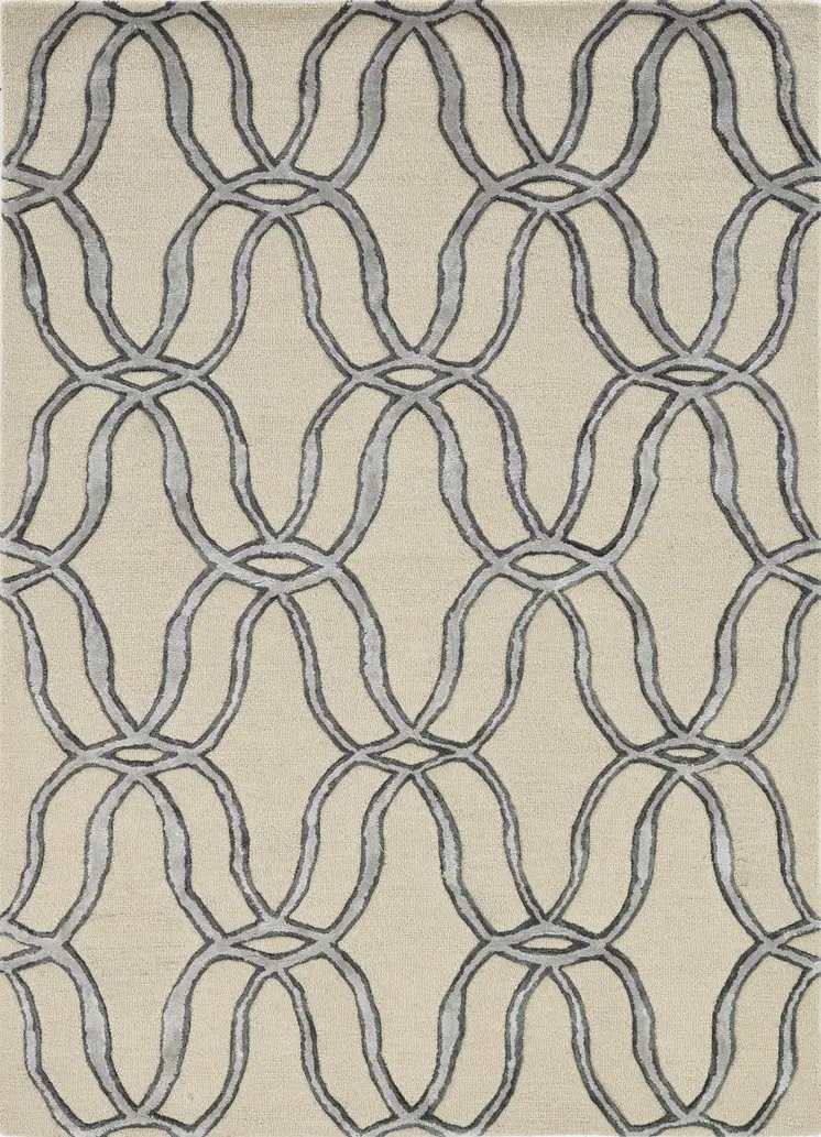 12' X 15' Beige And Silver Wool Vermicular Hand Tufted Area Rug