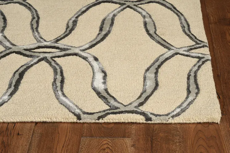 12' X 15' Beige And Silver Wool Vermicular Hand Tufted Area Rug