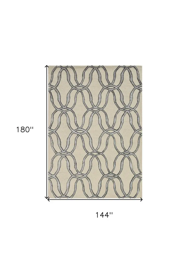 12' X 15' Beige And Silver Wool Vermicular Hand Tufted Area Rug