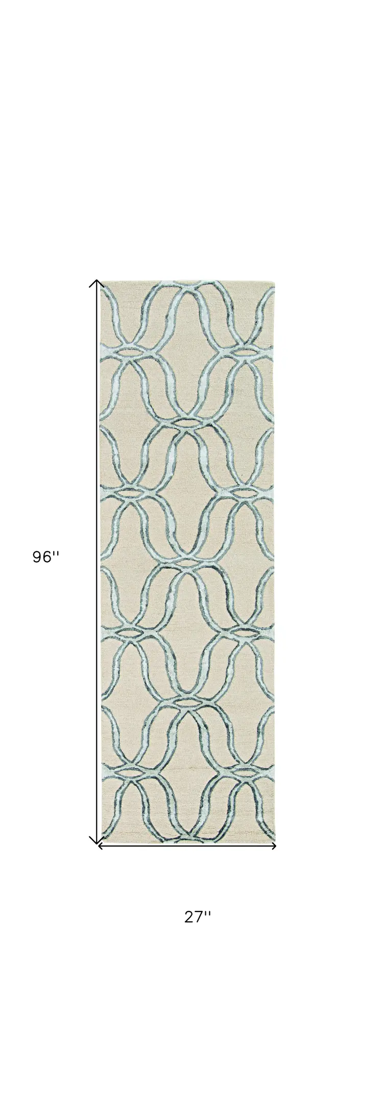 8' Silver And Ivory Trellis Hand Tufted Runner Rug