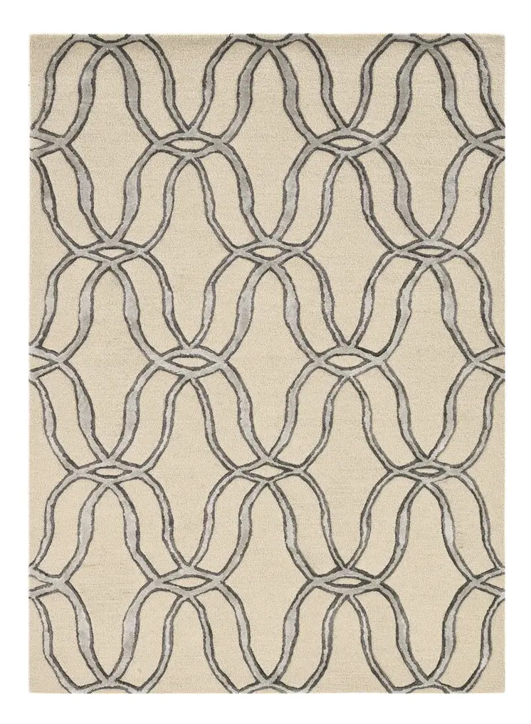 5' X 7' Beige and Silver Wool Vermicular Hand Tufted Area Rug