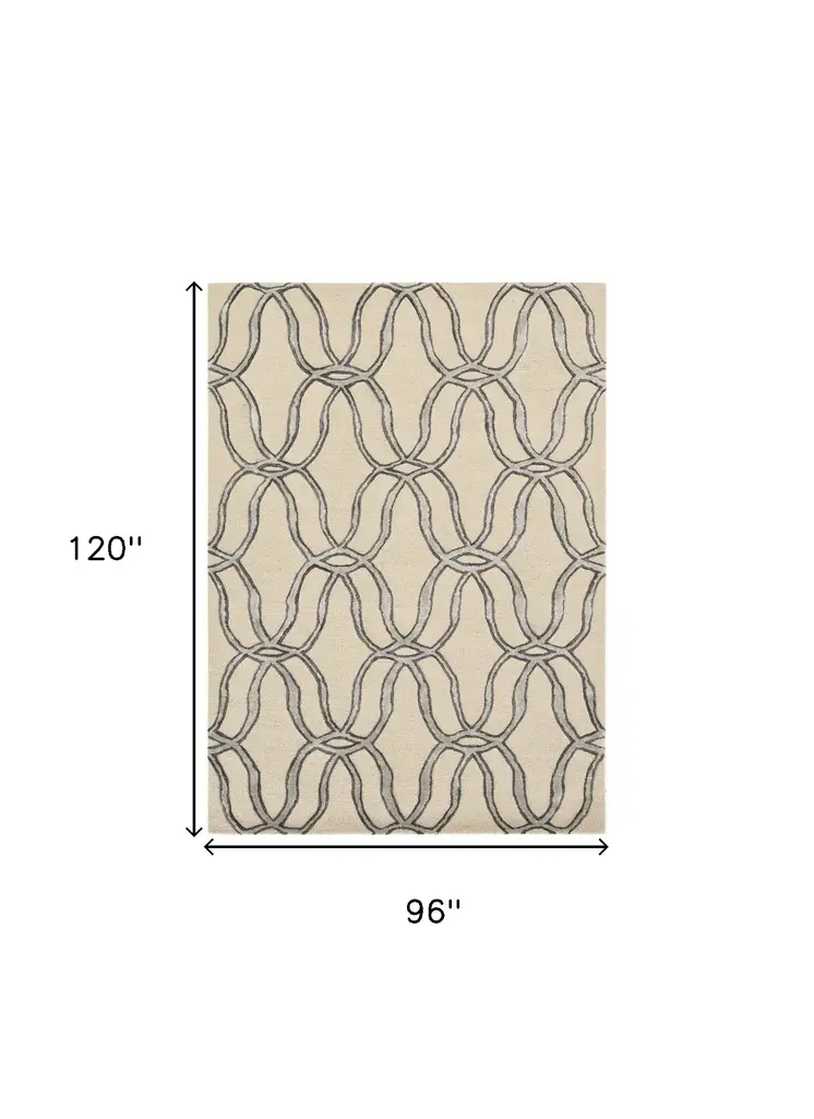 8' X 10' Beige and Silver Wool Vermicular Hand Tufted Area Rug