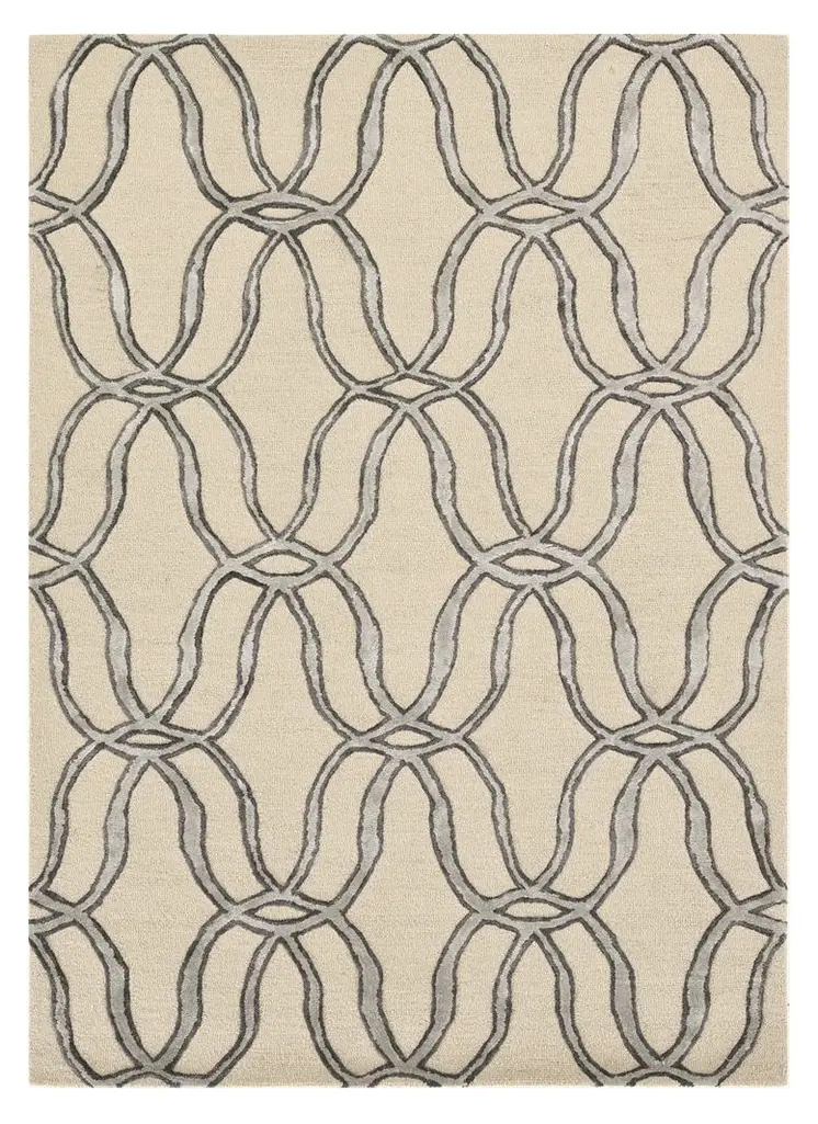 8' X 10' Beige and Silver Wool Vermicular Hand Tufted Area Rug