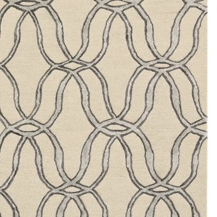 8' X 10' Beige and Silver Wool Vermicular Hand Tufted Area Rug