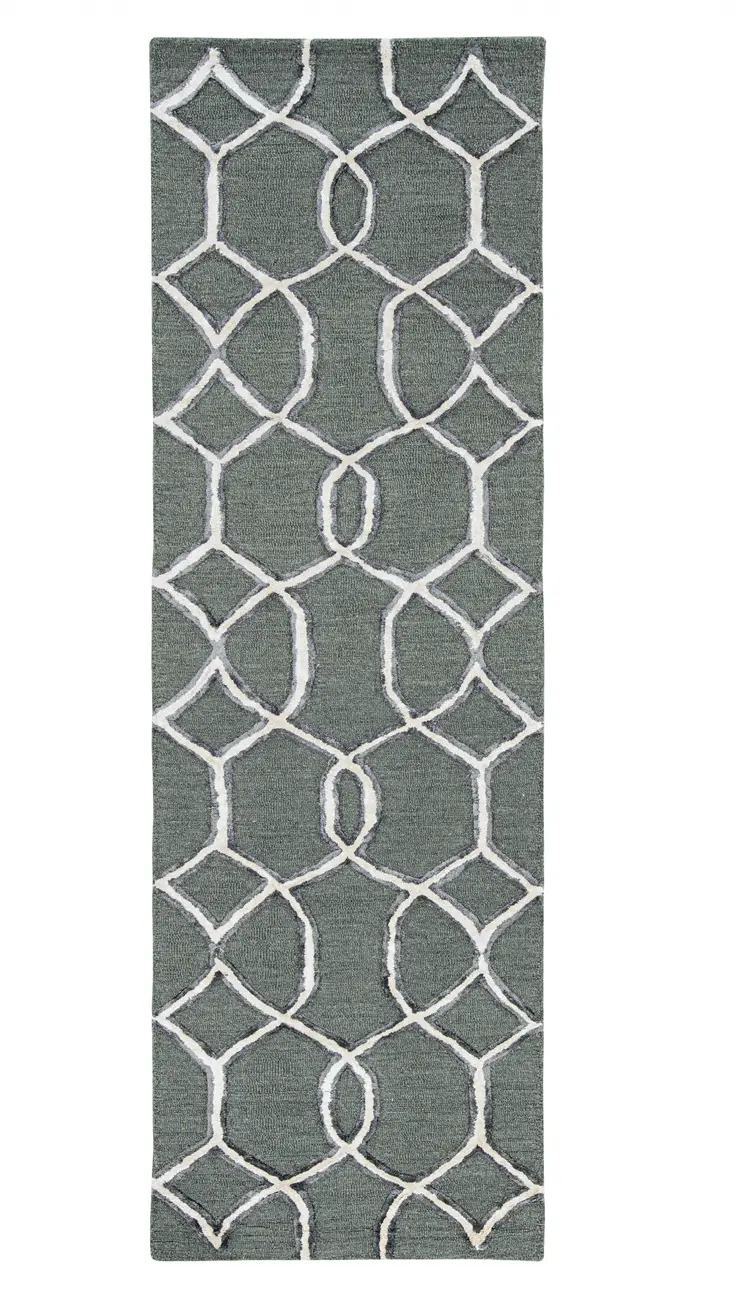 8' Gray Wool Geometric Hand Tufted Runner Rug