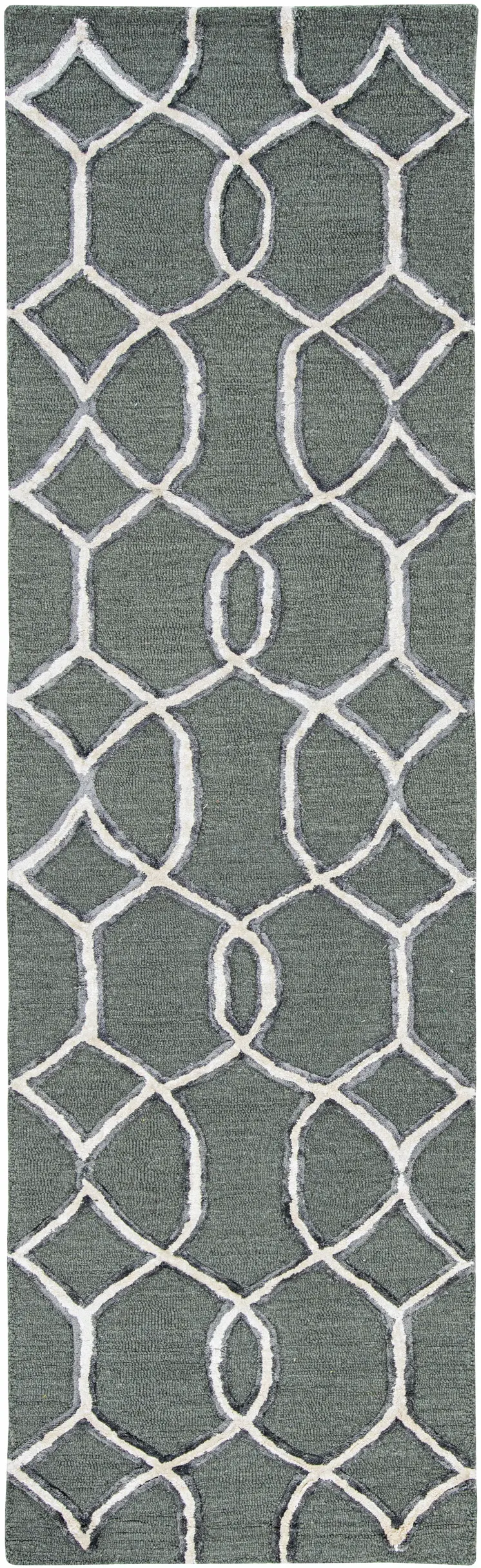 8' Gray Wool Geometric Hand Tufted Runner Rug