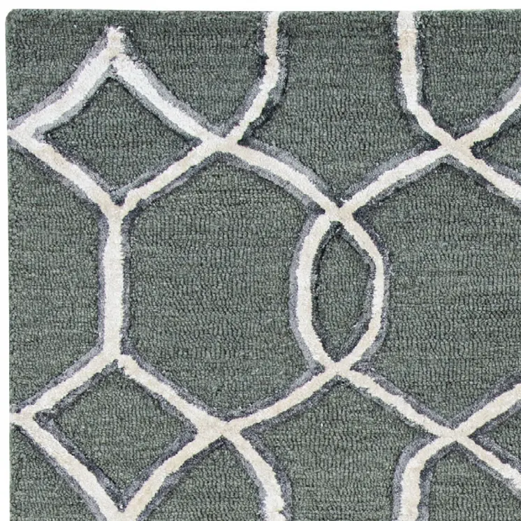 8' Gray Wool Geometric Hand Tufted Runner Rug