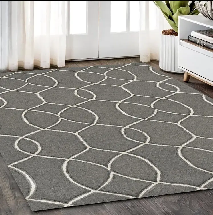 5' X 7' Charcoal Wool Trellis Hand Tufted Area Rug