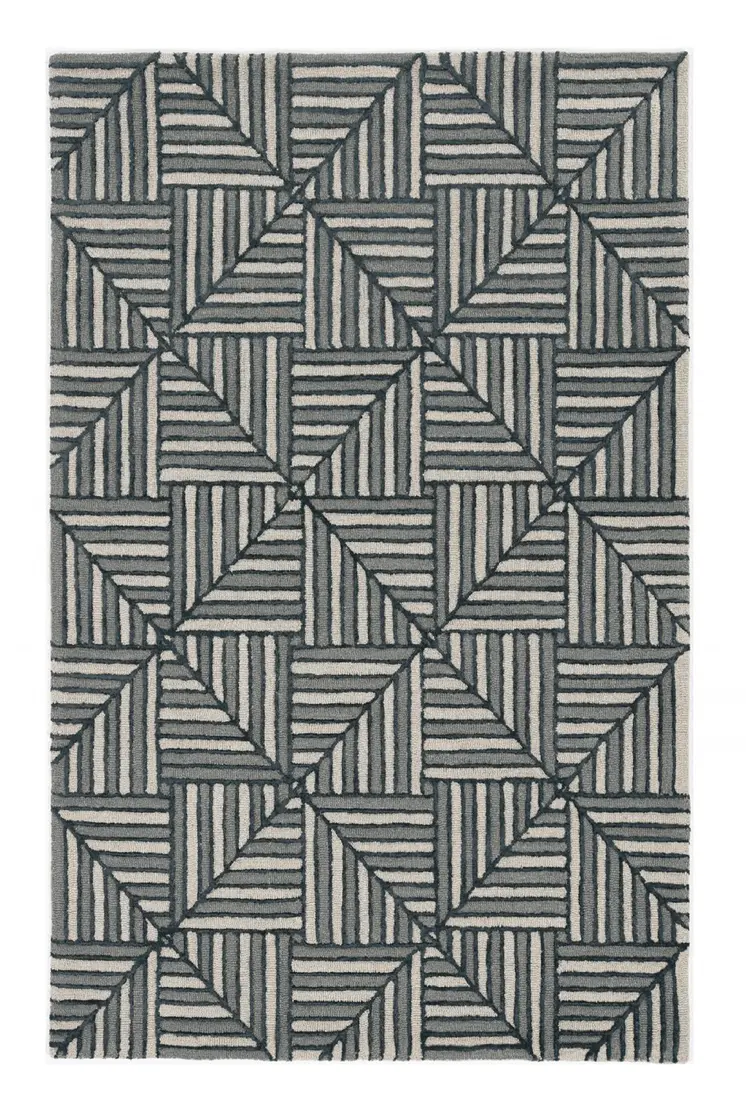 12' X 15' Beige And Charcoal Wool Geometric Hand Tufted Area Rug