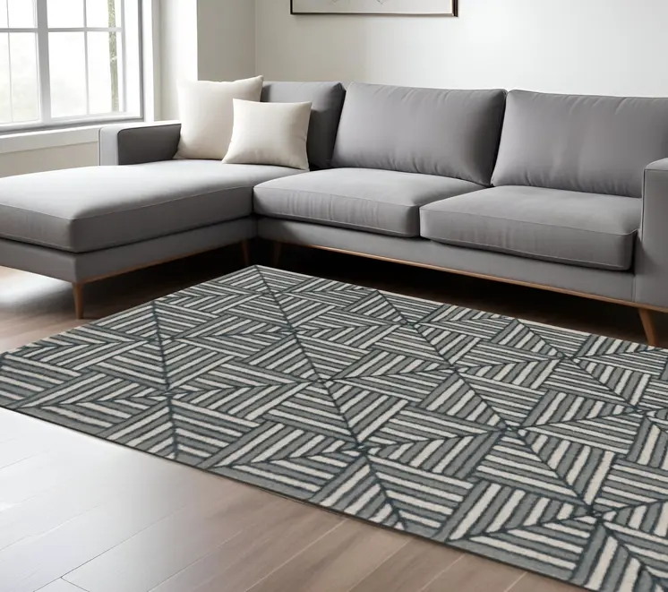 12' X 15' Beige And Charcoal Wool Geometric Hand Tufted Area Rug