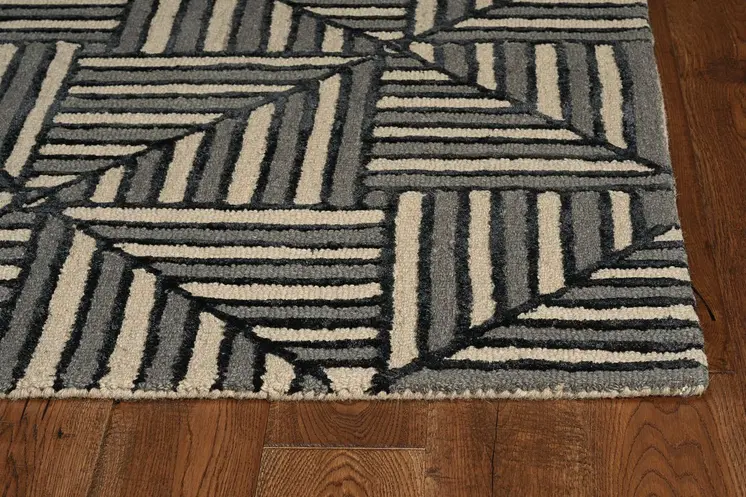 12' X 15' Beige And Charcoal Wool Geometric Hand Tufted Area Rug