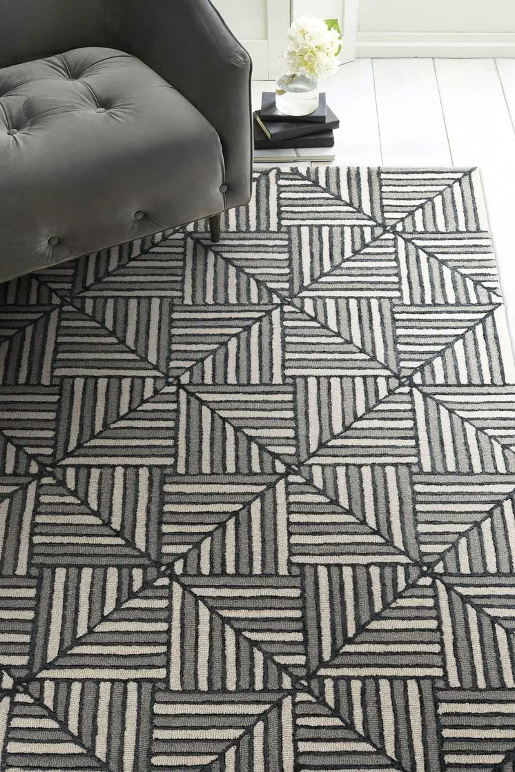 12' X 15' Beige And Charcoal Wool Geometric Hand Tufted Area Rug