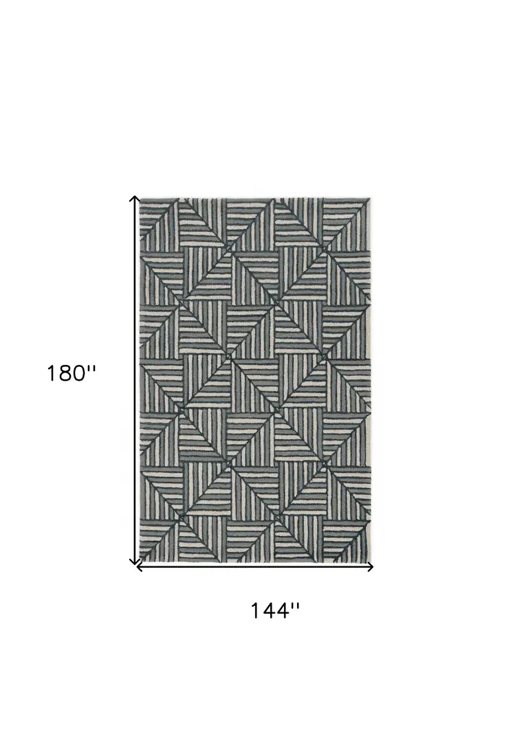 12' X 15' Beige And Charcoal Wool Geometric Hand Tufted Area Rug