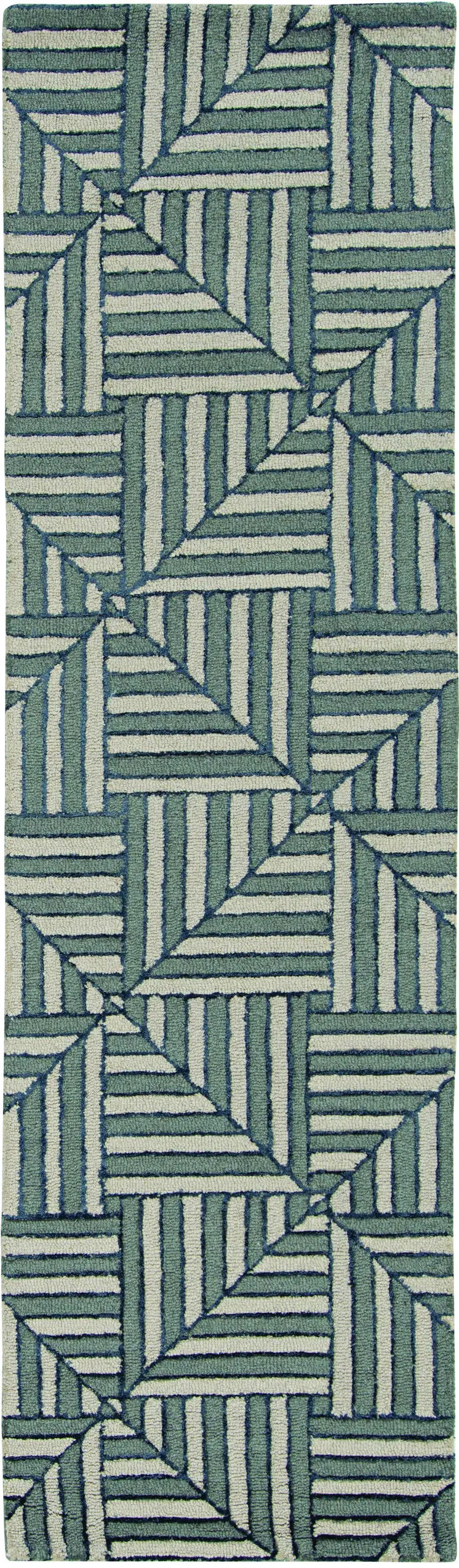 8' Charcoal Wool Geometric Hand Tufted Runner Rug