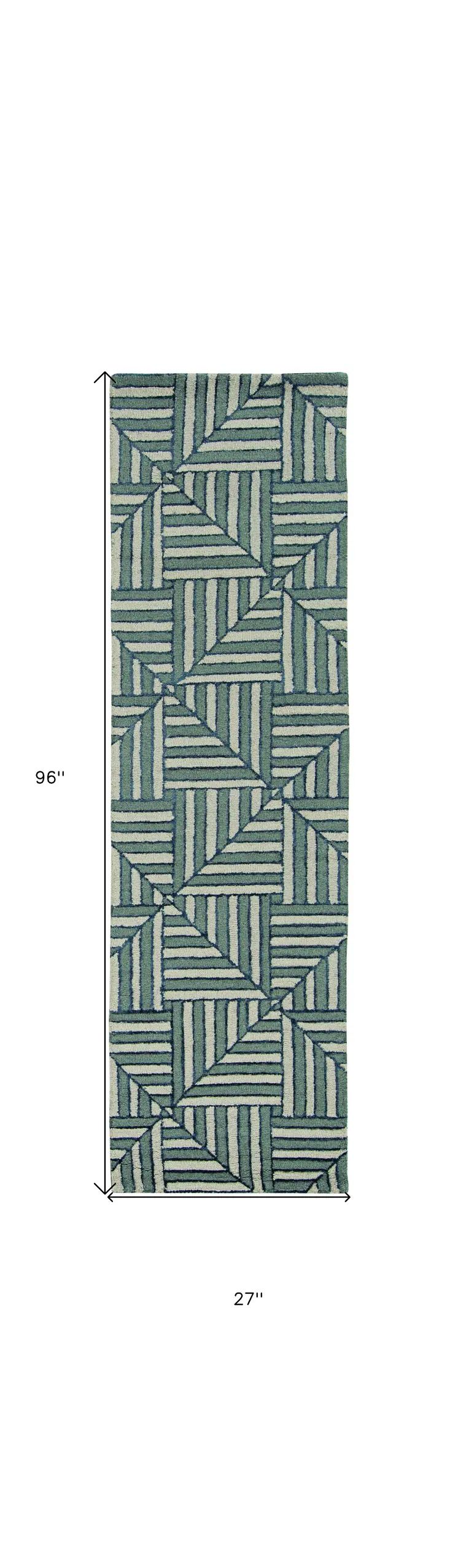 8' Charcoal Wool Geometric Hand Tufted Runner Rug