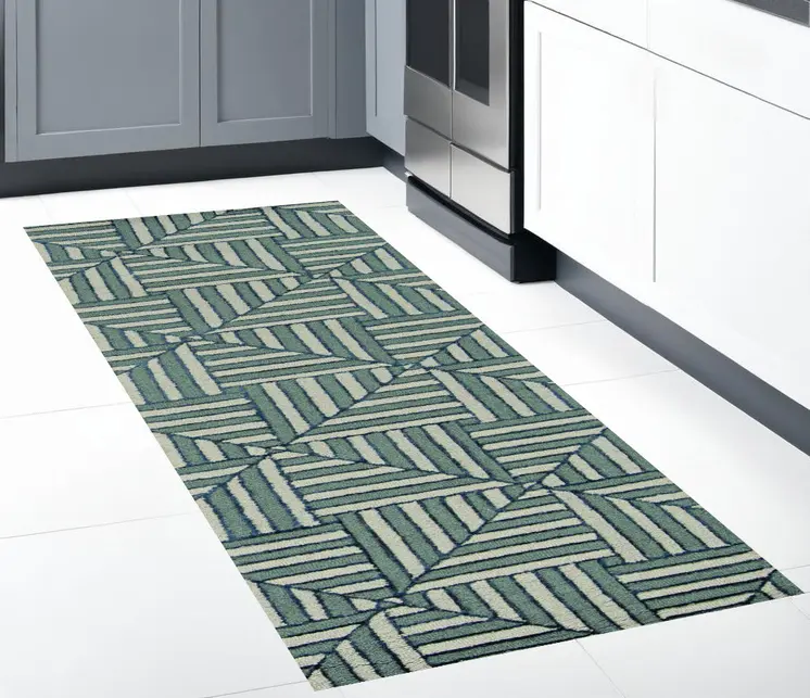 8' Charcoal Wool Geometric Hand Tufted Runner Rug