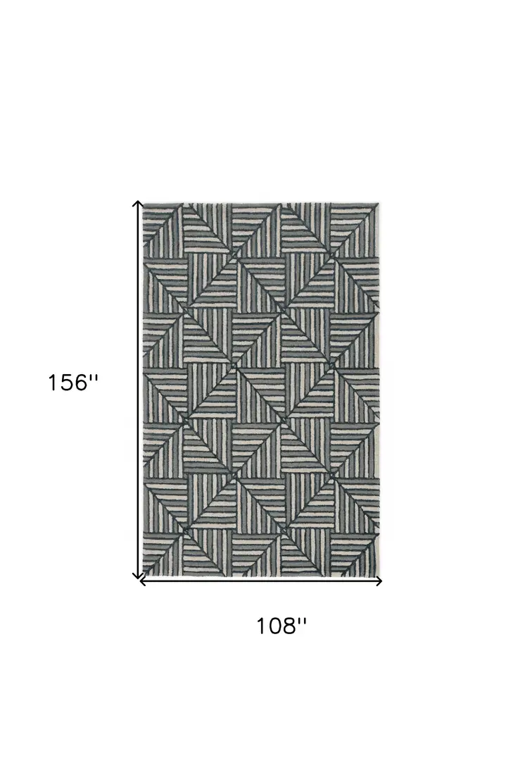 9' X 13' Beige and Charcoal Wool Geometric Hand Tufted Area Rug