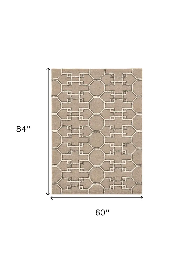 5' X 7' Gray and Ivory Wool Geometric Hand Tufted Area Rug