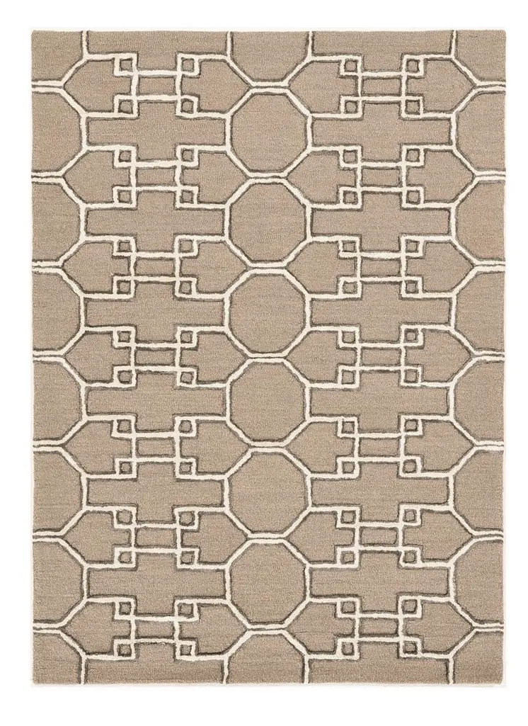 5' X 7' Gray and Ivory Wool Geometric Hand Tufted Area Rug