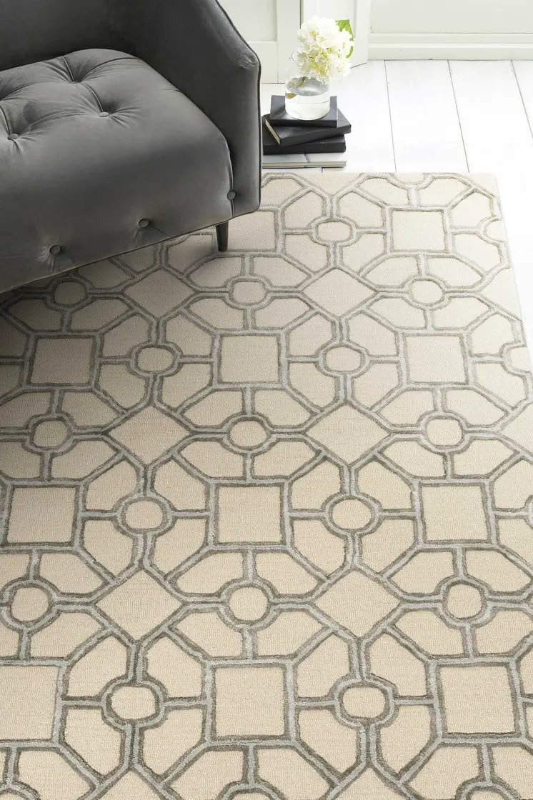 5' X 7' Beige Ivory and Brown Wool Geometric Hand Tufted Area Rug