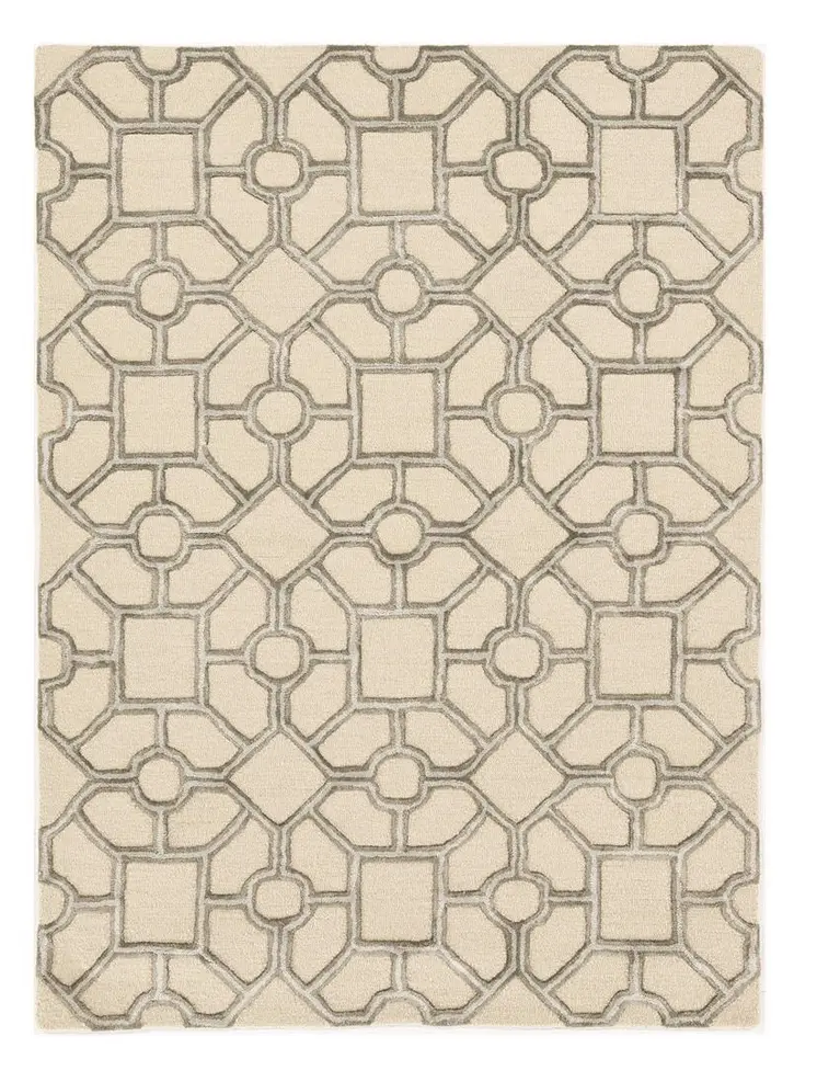 5' X 7' Beige Ivory and Brown Wool Geometric Hand Tufted Area Rug