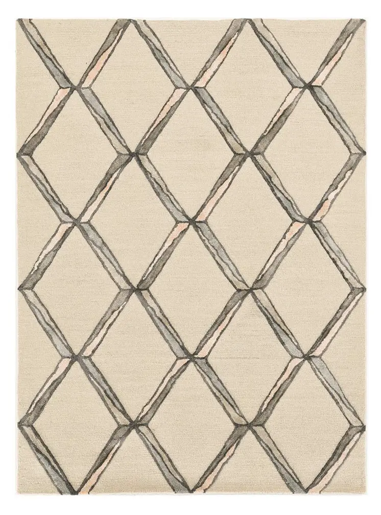 9' X 13' Cream Brown and Gray Wool Geometric Hand Tufted Area Rug