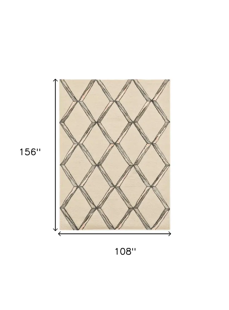 9' X 13' Cream Brown and Gray Wool Geometric Hand Tufted Area Rug