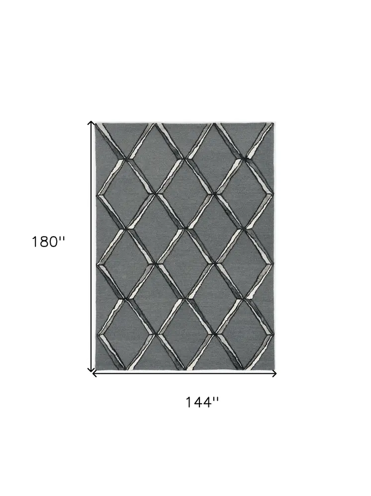 12' X 15' Gray Wool Geometric Hand Tufted Area Rug