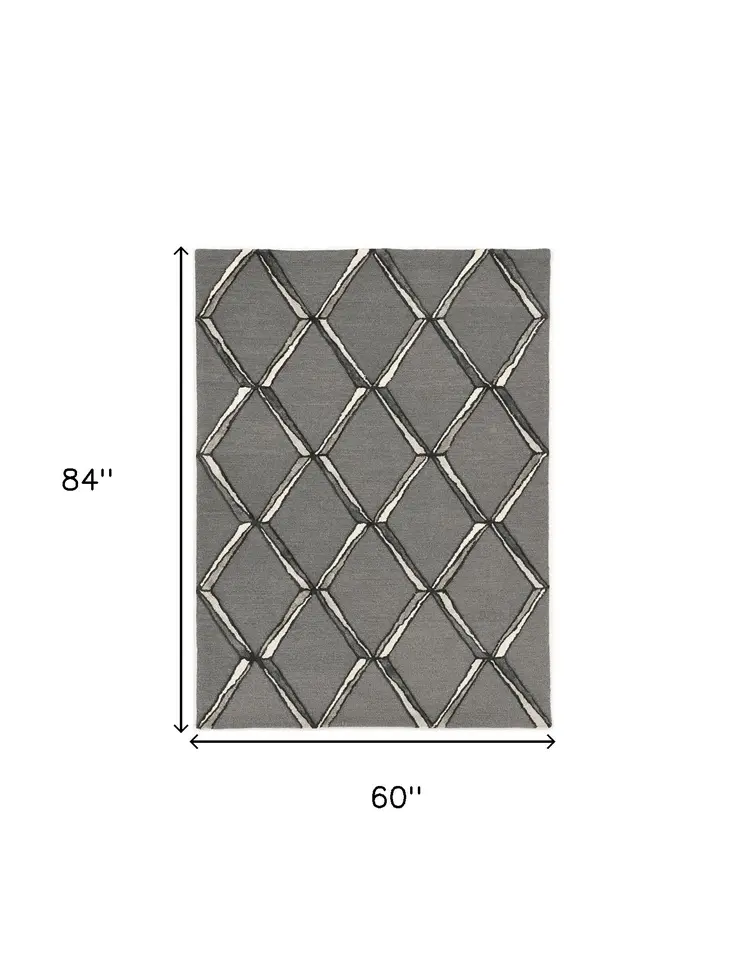 5' X 7' Gray Wool Geometric Hand Tufted Area Rug